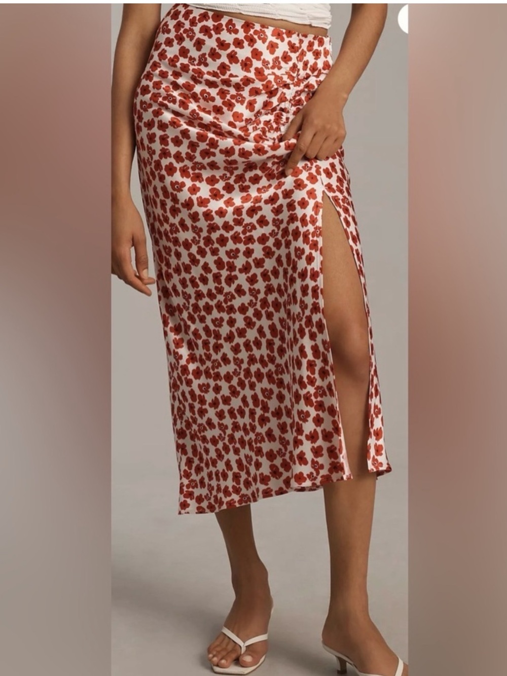Maeve Midi Slip Skirt in Red Floral Print Medium - Picture 2 of 11
